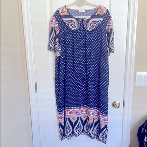 Blue and White Dress Paisley with Short Sleeves and Scoop Neck for Casua…